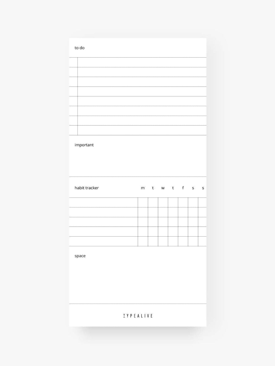 Smalt anteckningsblock från typealive