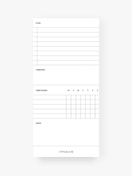Smalt anteckningsblock från typealive