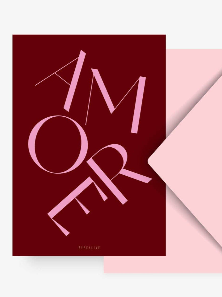 Hälsningskort med orden Amore från Typealive