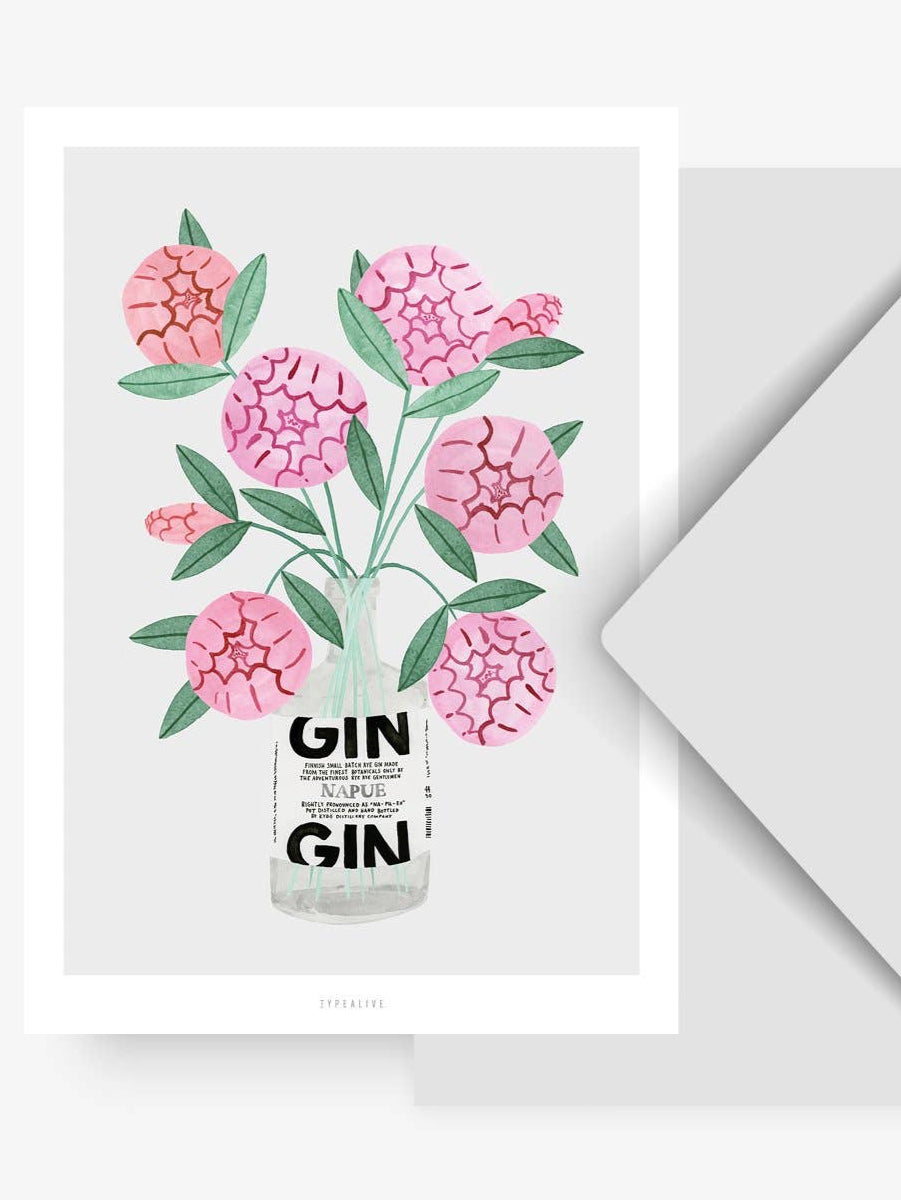 Hälsningskort ginflaska från typealive