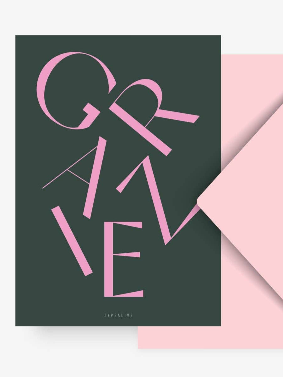 Hälsningskort med text Grazie från Typealive