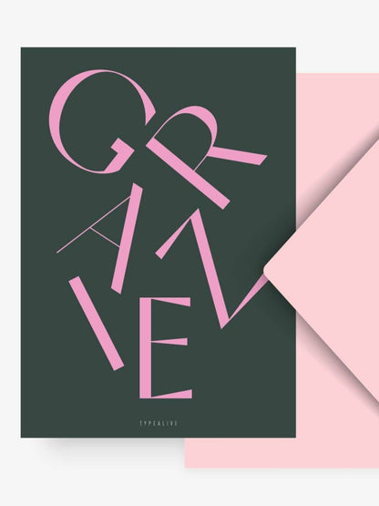 Hälsningskort med text Grazie från Typealive